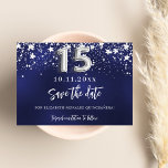 Navy blue silver stars Quinceanera Save The Date<br><div class="desc">A modern and elegant Save the Date for a Quinceañera,  15th birthday part.   A navy blue background decorated with faux silver stars. Personalise and add a date and name. The blue colour is uneven.  The text: Save the Date is written with a large trendy hand lettered style script.</div>