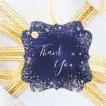 Navy blue silver thank you  favour tags<br><div class="desc">For a girly and glamorou (or any age) birthday party,  bridal shower or baby shower.  A navy blue background with elegant faux silver sparkles.  On the front the text: Thank You
Back: add your thank you note and name.</div>