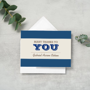 Navy Blue & Silver Thank You Note Card