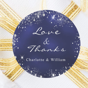 Navy blue silver thank you wedding classic round sticker