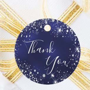 Navy blue silver thank you wedding favour tags
