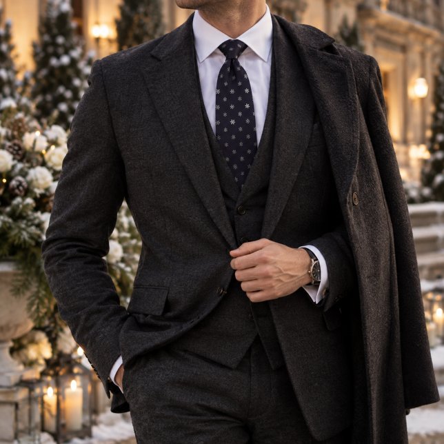 Navy Blue & Silver Tiny Snowflakes  Tie (Creator Uploaded)