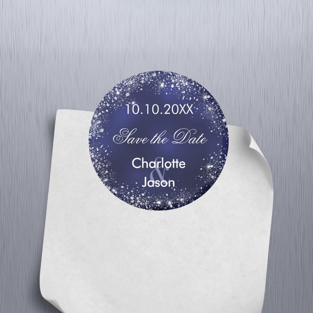 Navy blue silver wedding Save the Date magnet (Creator Uploaded)