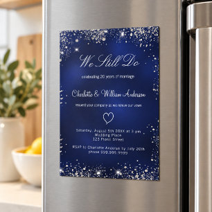 Navy blue silver wedding vow renewal magnetic invitation