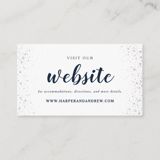 Navy Blue Silver Wedding Website Enclosure Card (Front)