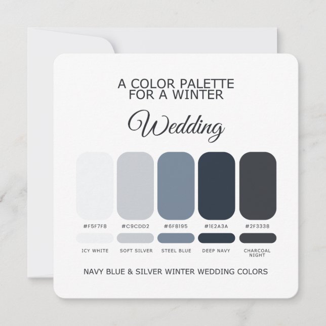 Navy Blue Silver Winter Wedding Palette 2026 Card (Front)