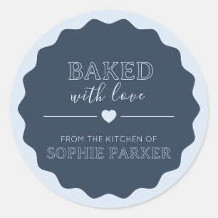 Navy Blue Simple Baked With Love Scallop Sticker