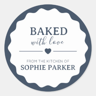 Navy Blue Simple Baked With Love Scallop Sticker