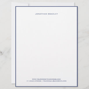 Navy Blue Simple Border All Caps Full Name Custom Letterhead