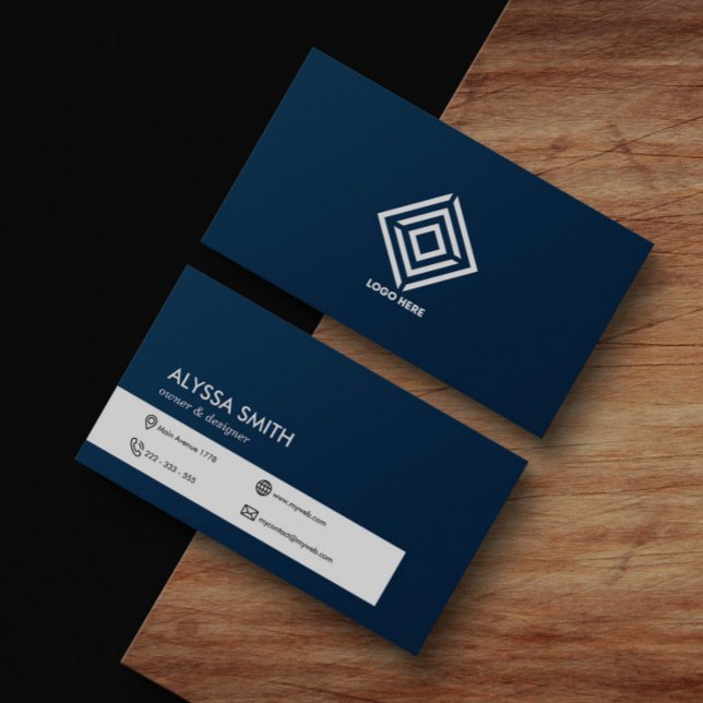 Navy Blue Simple Clean Personalised Custom Modern Business Card (Creator Uploaded)