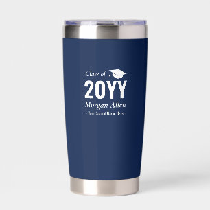 Navy Blue Simple Custom Name Graduation Gift Insulated Tumbler