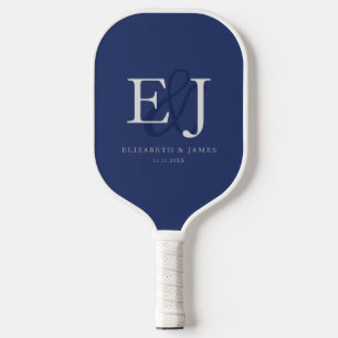 Navy Blue Simple Elegant Couple Monogram Wedding  Pickleball Paddle