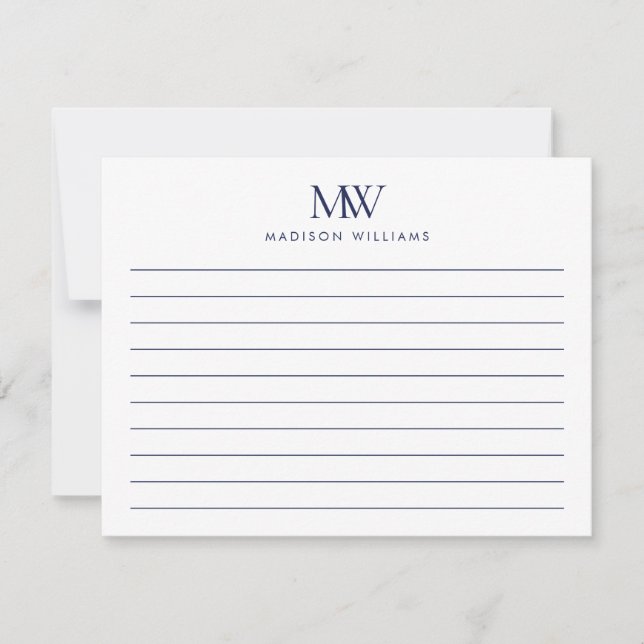 Navy Blue Simple Elegant Modern Monogram Card (Front)