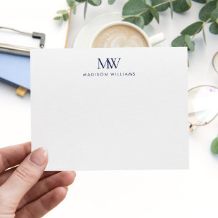 Navy Blue Simple Elegant Modern Monogram Card