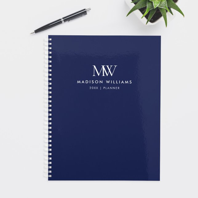 Navy Blue Simple Elegant Modern Monogram Planner (Creator Uploaded)