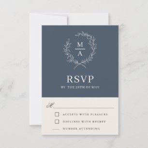 Navy Blue Simple Elegant Monogram RSVP Card