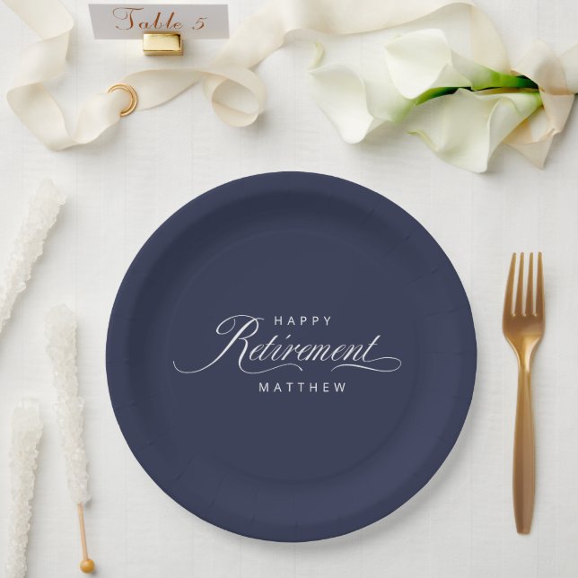 Navy Blue Simple Elegant Retirement Party Paper Plate (Wedding)