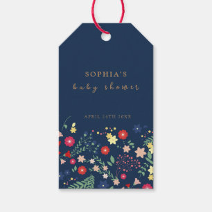 Navy Blue Simple Elegant Wildflower Baby Shower Gift Tags