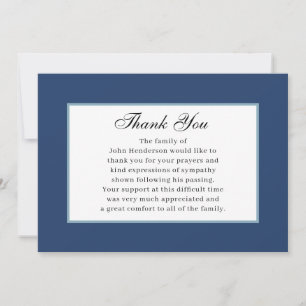 Navy Blue Simple Funeral Thank You Card