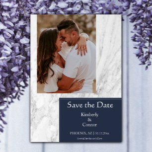 Navy Blue Simple Marbled Photo Save The Date