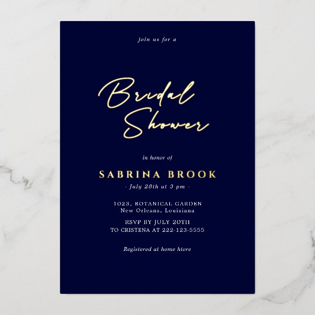 Navy Blue |  Simple Minimalist Bridal Shower  (Front)