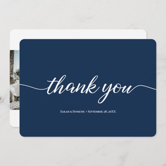 Navy Blue Simple Minimalist Wedding Thank You (Front/Back)