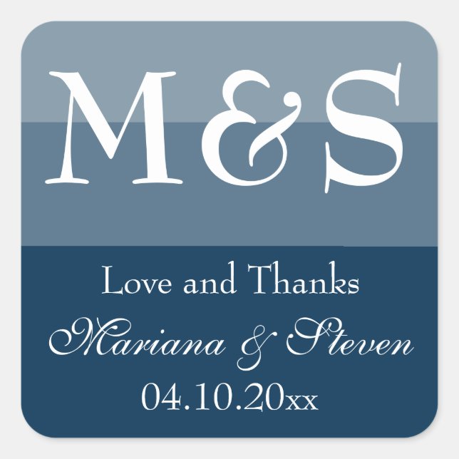Navy Blue Simple Modern Chic Script Wedding Square Sticker (Front)