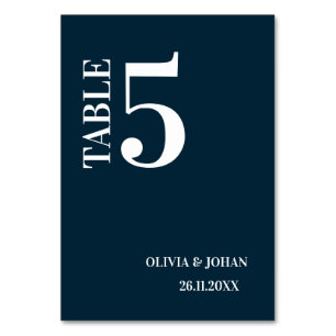 Navy Blue Simple Modern Elegance Wedding Table Number