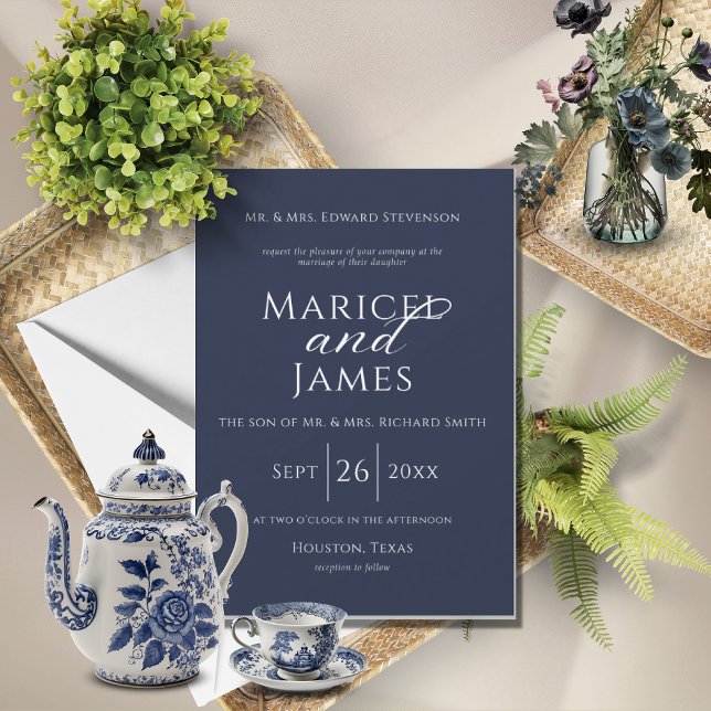 Navy Blue Simple Modern Elegant Wedding Invitation (Creator Uploaded)