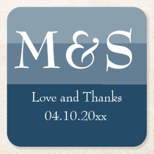 Navy Blue Simple Modern Wedding Square Paper Coaster