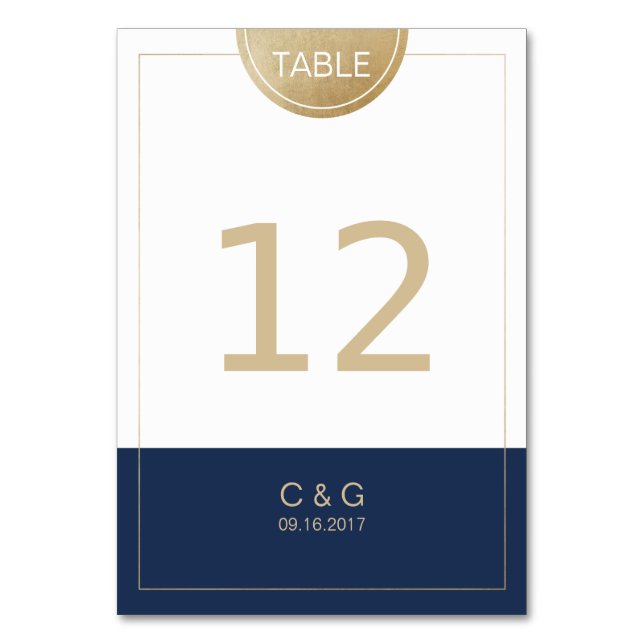 Navy blue simple modern wedding table number (Front)