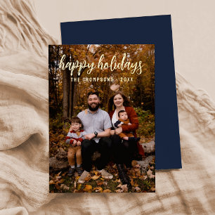 Navy Blue Simple Photo "Happy Holidays" Script 