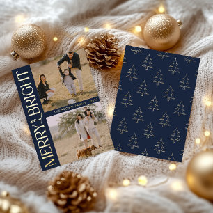 Navy Blue Simple Photo "Merry and Bright" Text