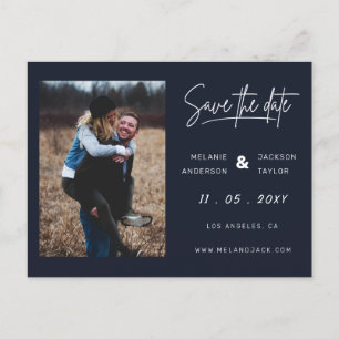 Navy Blue Simple Photo Save The Date Announcement Postcard