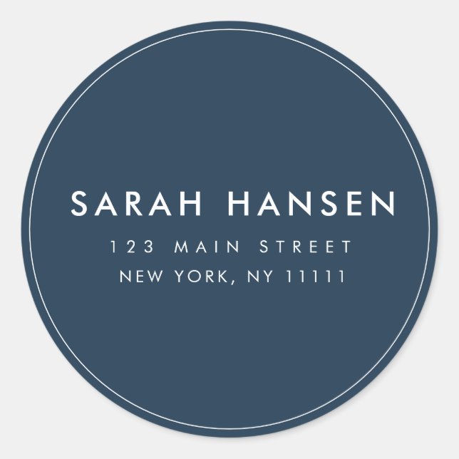 Navy Blue Simple Round Modern Return Address Label (Front)