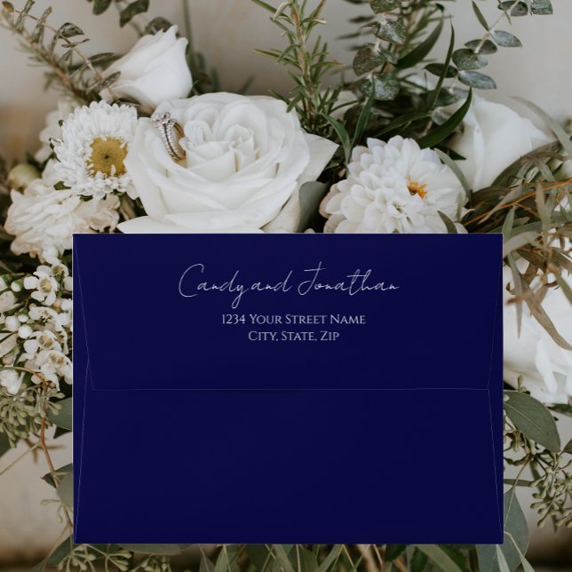 Navy Blue Simple Style Modern Script Wedding Envelope (In Situ Flowers)