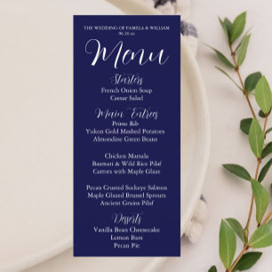 Navy Blue Simple Style Wedding Dinner Menu