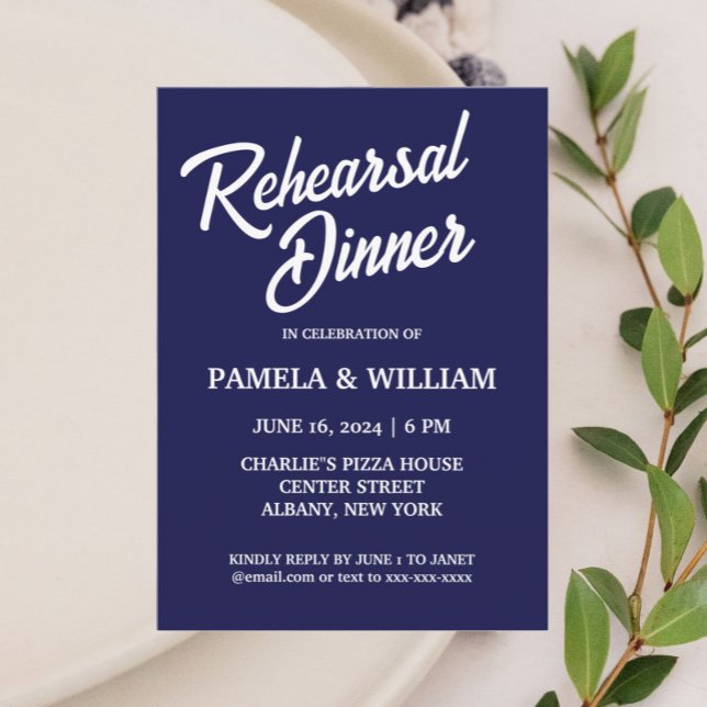 Navy Blue Simple Style Wedding Rehearsal Dinner Invitation (In Situ Wedding)