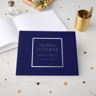 Navy Blue Simple Stylised Lettering Wedding Guest Book