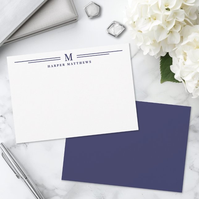 Navy Blue Simple Two Border Minimalist Card (Navy Blue Simple Two Border Minimalist Note Card )