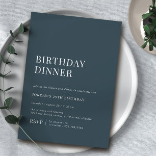 Navy Blue   Simple Typography Birthday Dinner Invitation