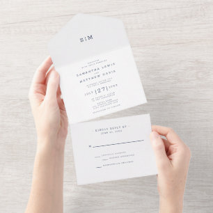 Navy Blue Simple Typography Wedding All In One Invitation