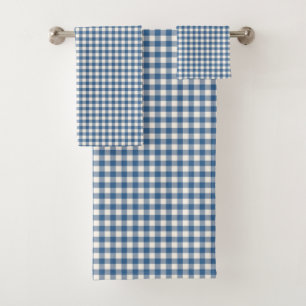 Navy Blue   Simple Vintage Gingham Plaid Pattern   Bath Towel Set