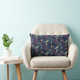 Navy Blue Simple Wildflower  Pattern  Lumbar Cushion