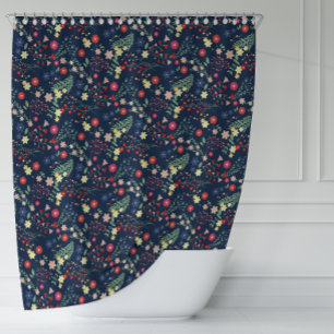 Navy Blue Simple Wildflower Pattern Shower Curtain