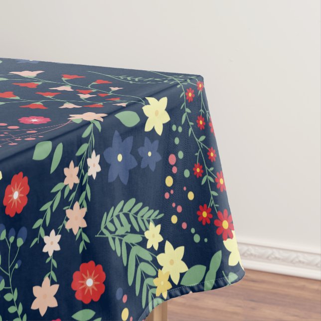 Navy Blue Simple Wildflower  Pattern  Tablecloth (In Situ)