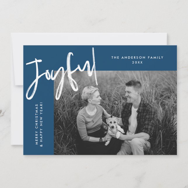 Navy Blue Simply Joyful Photo Holiday Card (Front)