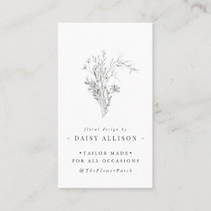 Navy Blue Sketched Florals Modern Minimal Business Card