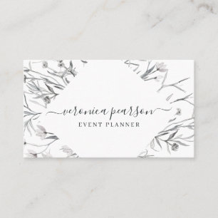 Navy Blue Sketched Florals Modern Minimal Business Card