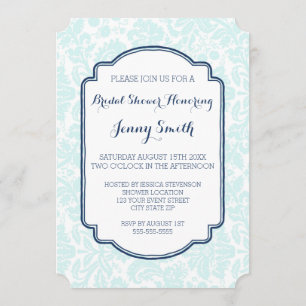 Navy Blue Sky Damask Bridal Shower Invitation